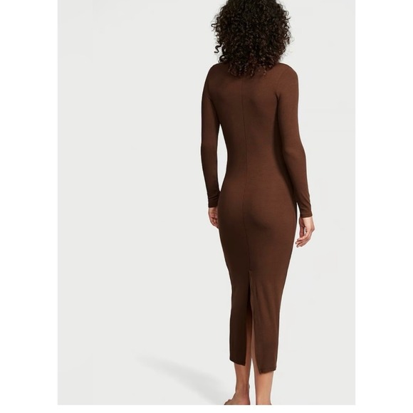 VICTORIA'S SECRET Ribbed Modal Long-Sleeve Slip Dress Sz Medium NWT Brown  Mousse - mordernwear.com